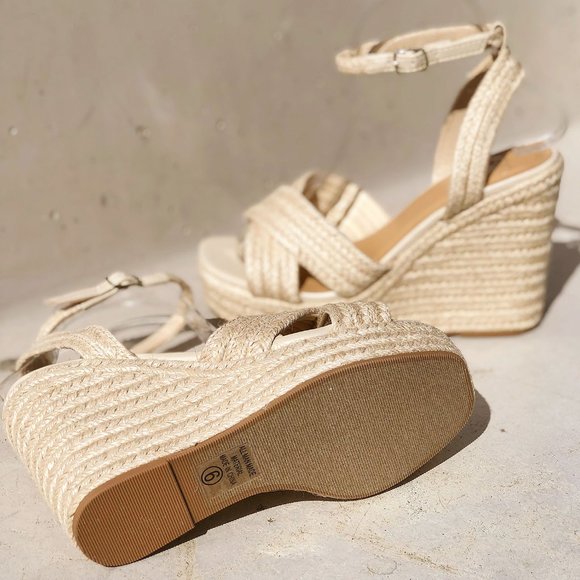 NEW Natural Jute Braid Straw Crisscross Strap Espadrille Platform Wedges Sandals - Picture 7 of 13